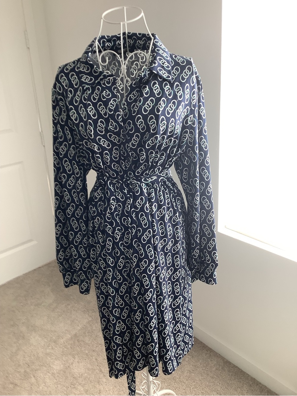 Glamour Navy Blue & White Printed Wrap Dress